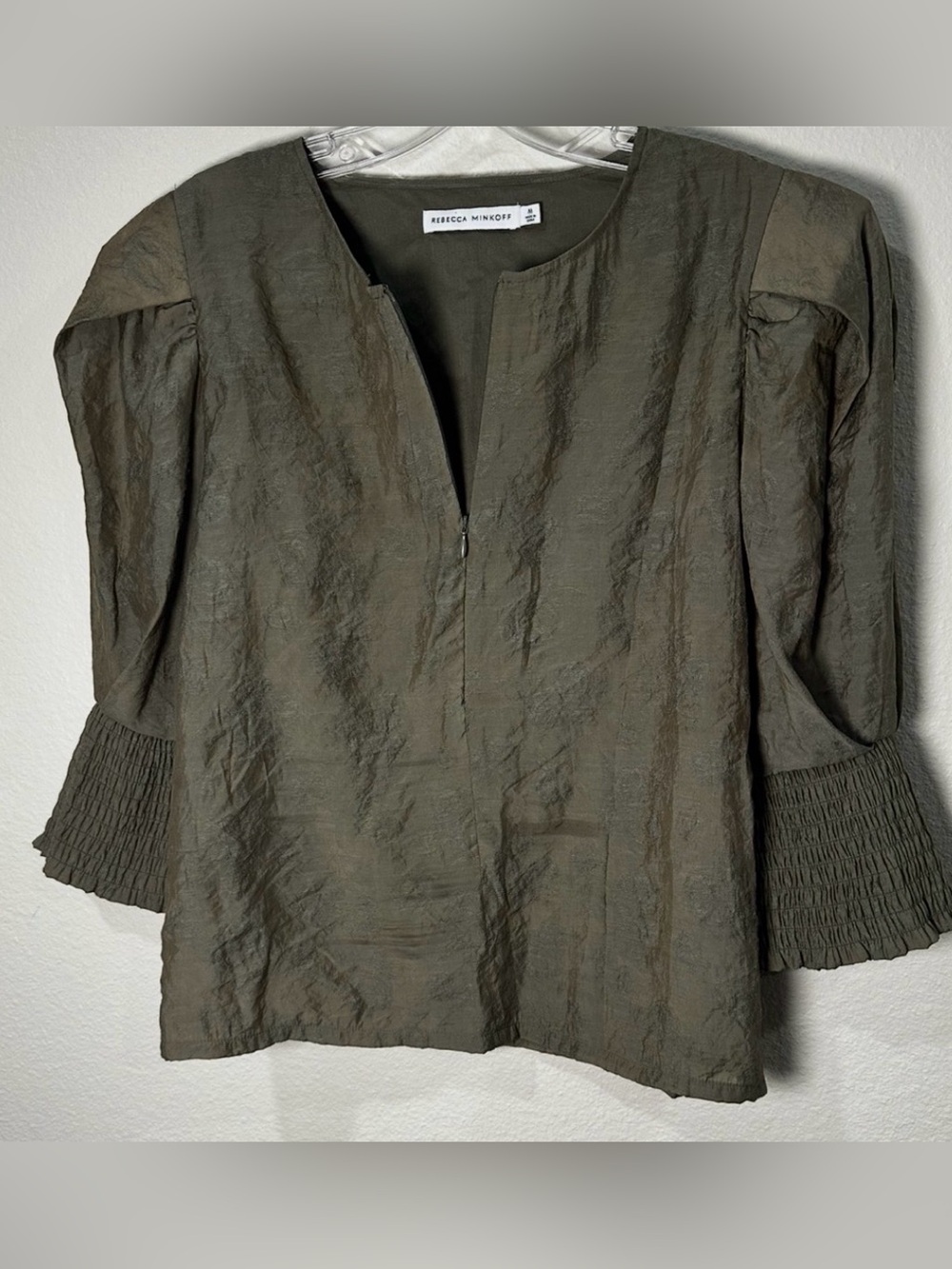 Rebecca Minkoff Women olive green  Puff-Sleeve blouse M